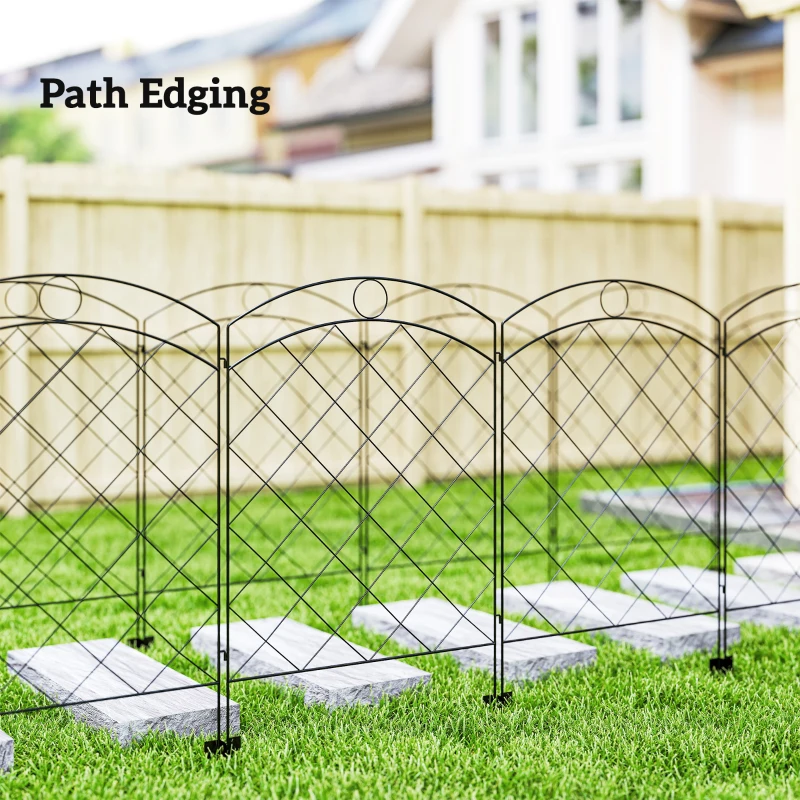 Outsunny 4 Pack Garden Fencing for Yard, Decorative Fence Panels as Animal Barrier and Flower Edging, Circle, Black