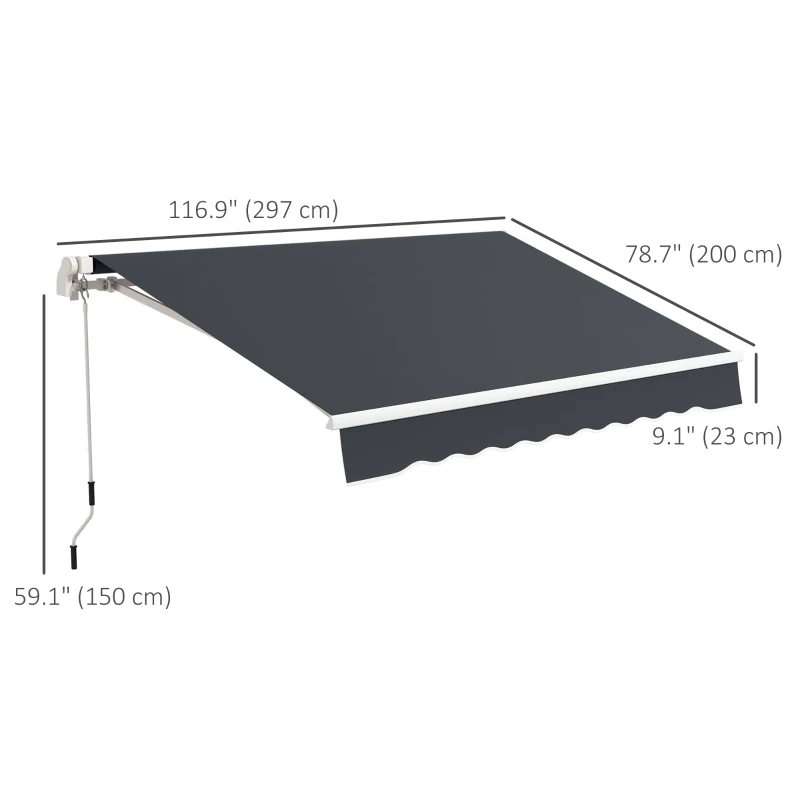 Outsunny 10' x 6.5' Manual Retractable Awning with LED Lights, Aluminum Frame Sun Canopies for Patio Door Window, Dark Grey