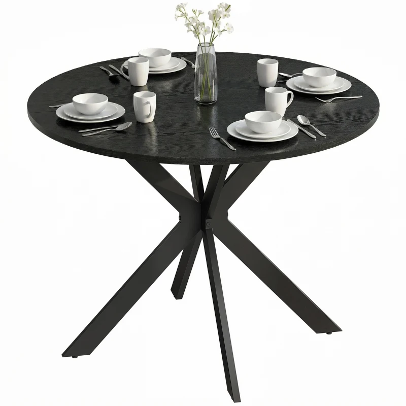 HOMCOM 39" Dining Table, Contemporary Round Kitchen Table with Steel Legs, Black Wood Grain
