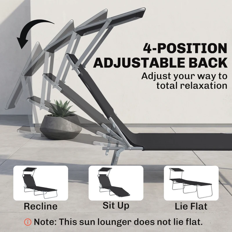 Outsunny Outdoor Pool Chaise Lounge Chair, Folding Tanning Chair with Sun Shade, Black