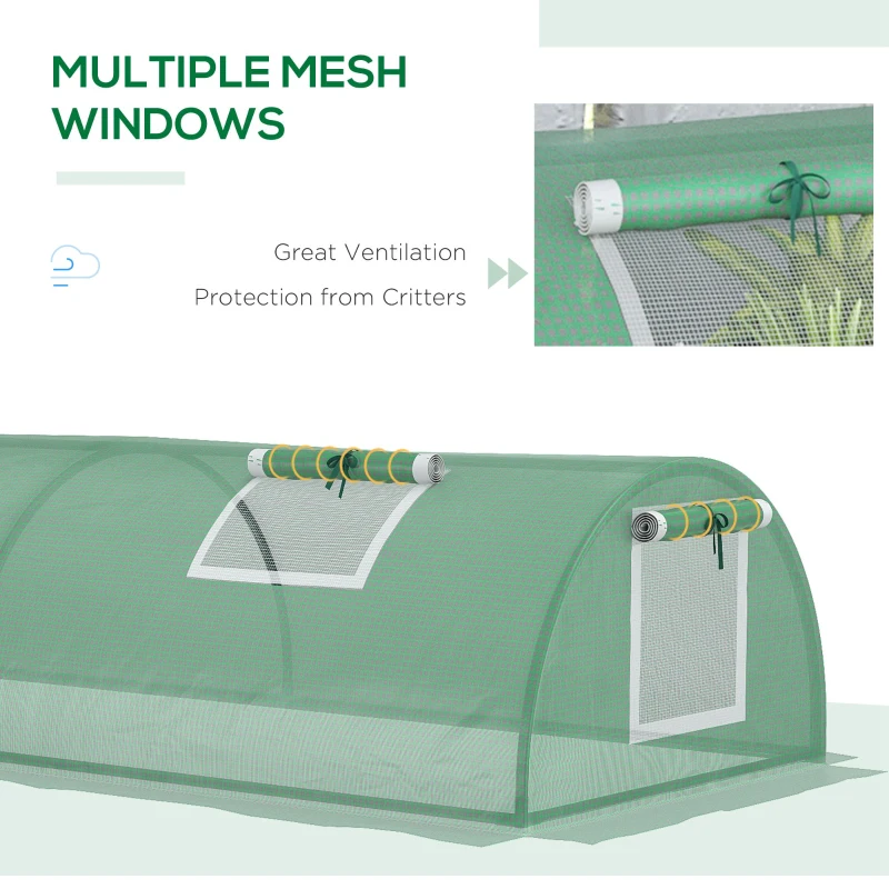 Outsunny Portable Mini Greenhouse, Tunnel Growing Tent with 5 Mesh Windows and Steel Frame, 7' x 3' x 2', Green