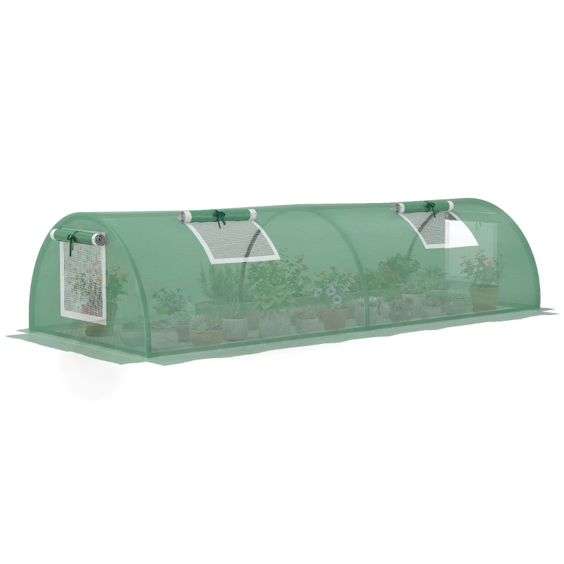 Outsunny Portable Mini Greenhouse, Tunnel Growing Tent with 5 Mesh Windows and Steel Frame, 7' x 3' x 2', Green