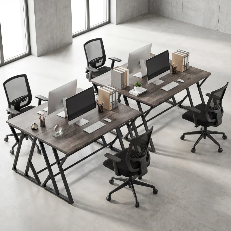 HOMCOM 55 Inch Computer Desk, Industrial Writing Desk with Z-Shaped Metal Leg, Study Table for Home Office, Distressed Gray