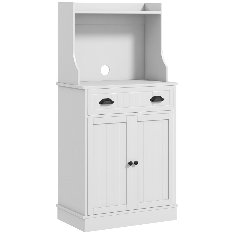 HOMCOM Microwave Cabinet, Kitchen Storage Cabinet with Drawer and Adjustable Shelf, White