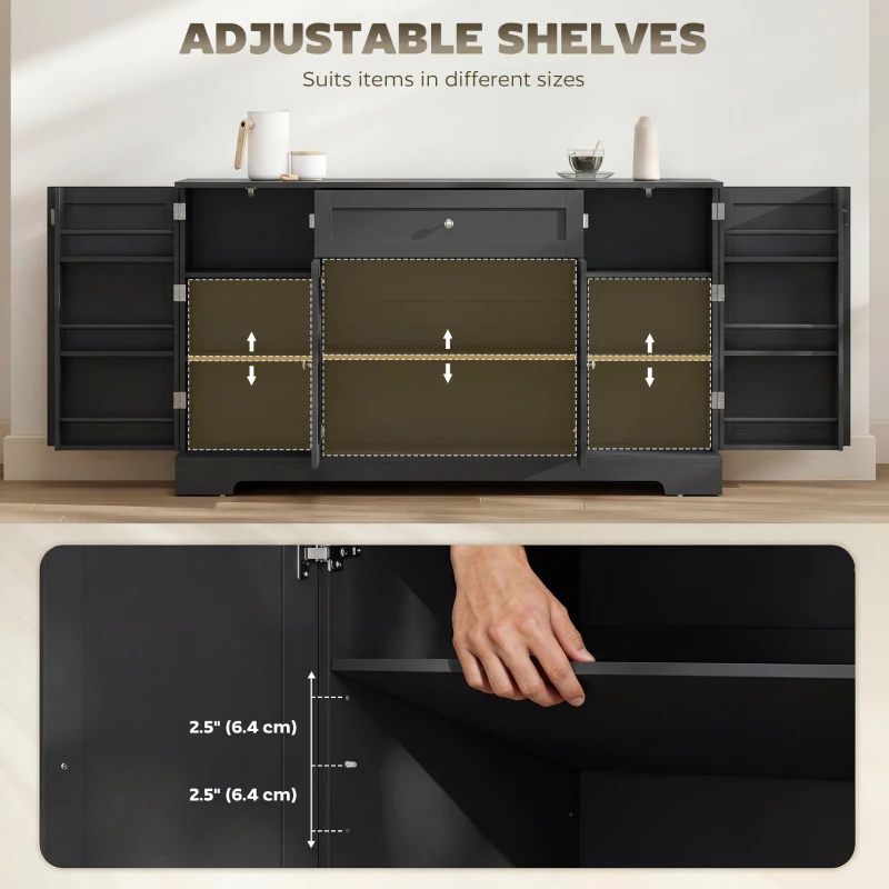 HOMCOM 55" Modern Kitchen Storage Cabinet with Drawer, Adjustable Shelves, Small Kitchen Pantry with Door Racks, Black