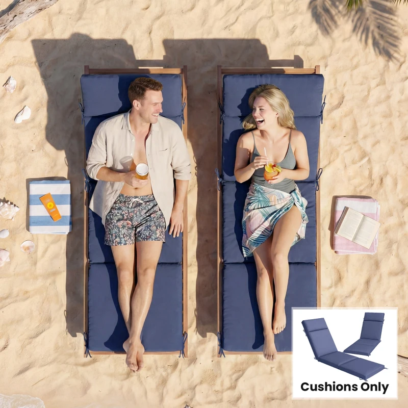 Outsunny Outdoor Chaise Lounge Cushions Set of 2 with 6 Ties, High-Density Foam, for Patio and Poolside, Navy Blue