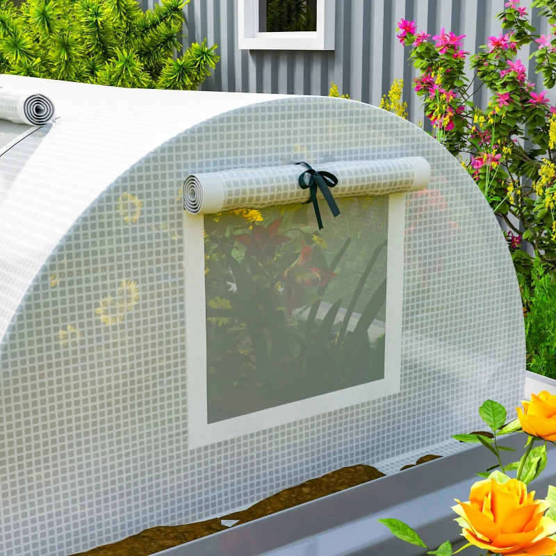 Outsunny Portable Mini Greenhouse, Tunnel Growing Tent with 5 Mesh Windows and Steel Frame,10' x 3' x 2', White