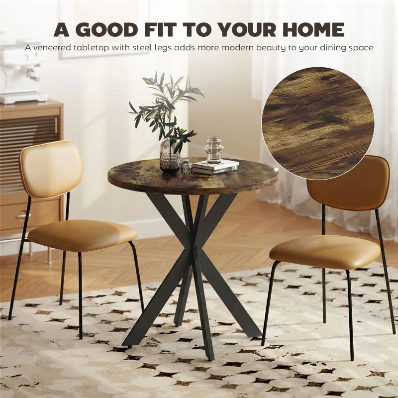 HOMCOM 29" Dining Table, Contemporary Round Kitchen Table with Steel Legs, Rustic Brown