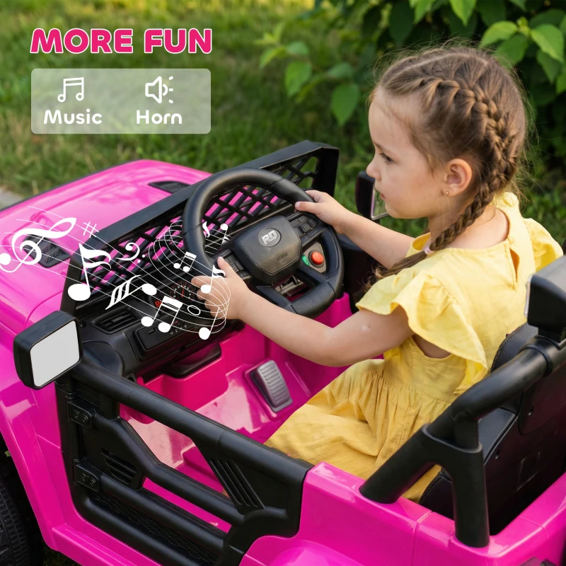 Qaba 12V Ride on Truck, Electric Car for Kids with Remote Control, Suspension, 3 Speeds, USB Music Headlights, Pink