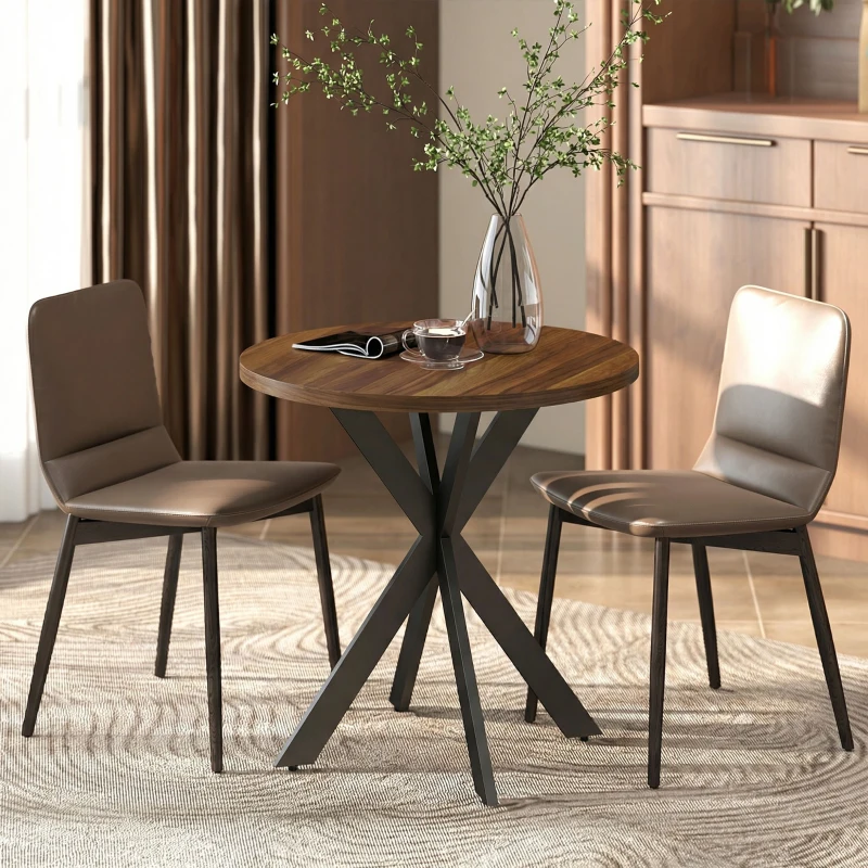 HOMCOM 29" Dining Table, Contemporary Round Kitchen Table with Steel Legs, Walnut