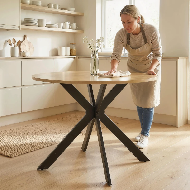 HOMCOM 39" Dining Table, Contemporary Round Kitchen Table with Steel Legs, Brown Wood Grain