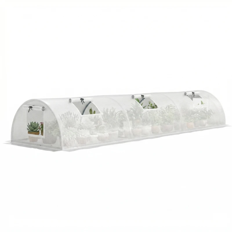 Outsunny Portable Mini Greenhouse, Tunnel Growing Tent with 5 Mesh Windows and Steel Frame,10' x 3' x 2', White