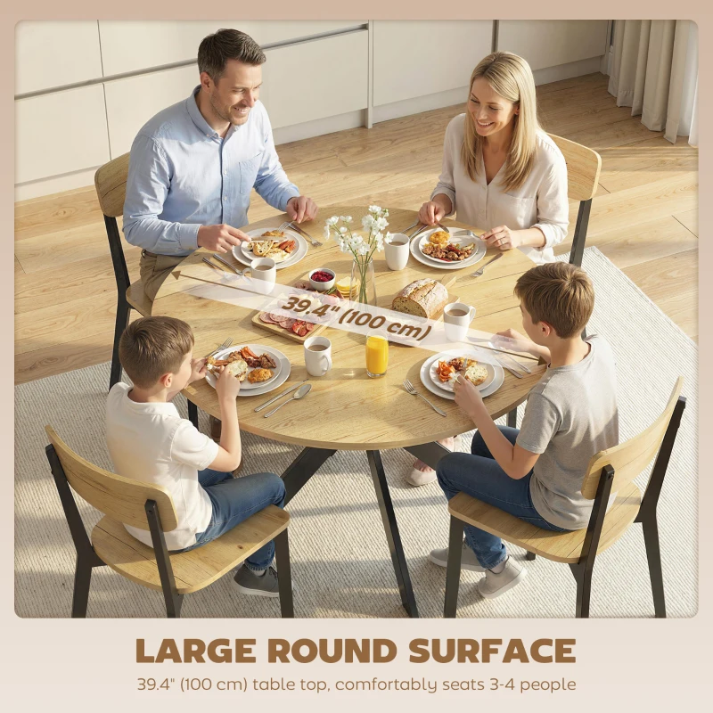 HOMCOM 39" Dining Table, Contemporary Round Kitchen Table with Steel Legs, Brown Wood Grain