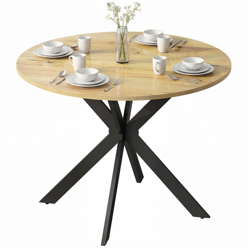 HOMCOM 39" Dining Table, Contemporary Round Kitchen Table with Steel Legs, Brown Wood Grain