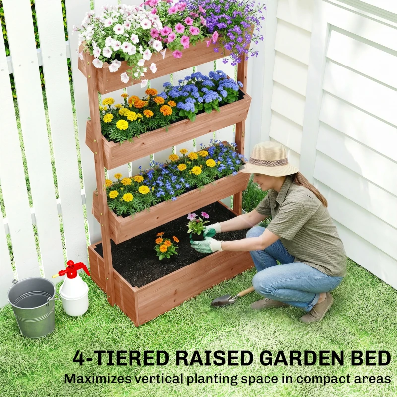 Outsunny 4-Tier Raised Garden Bed, 33.5" x 18" x 55" Vertical Wooden Outdoor Planter Box with Drainage Holes and Fabric Liner