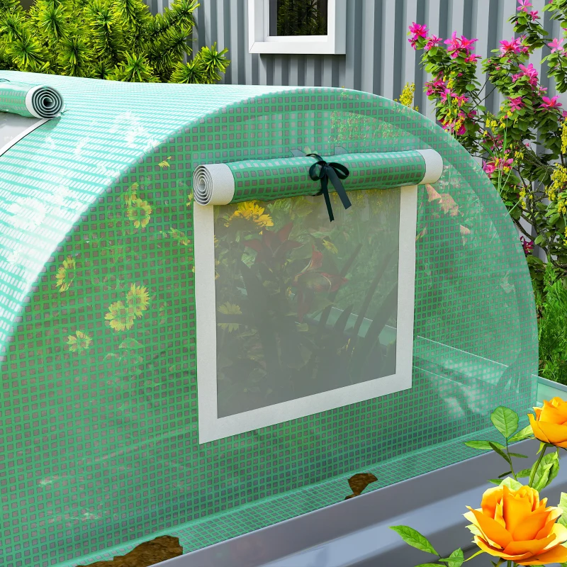 Outsunny Portable Mini Greenhouse, Tunnel Growing Tent with 5 Mesh Windows and Steel Frame,10' x 3' x 2', Green