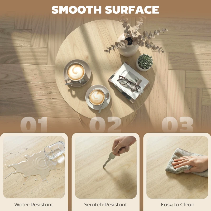 HOMCOM Round Coffee Table, 24" Center Table, Natural Wood