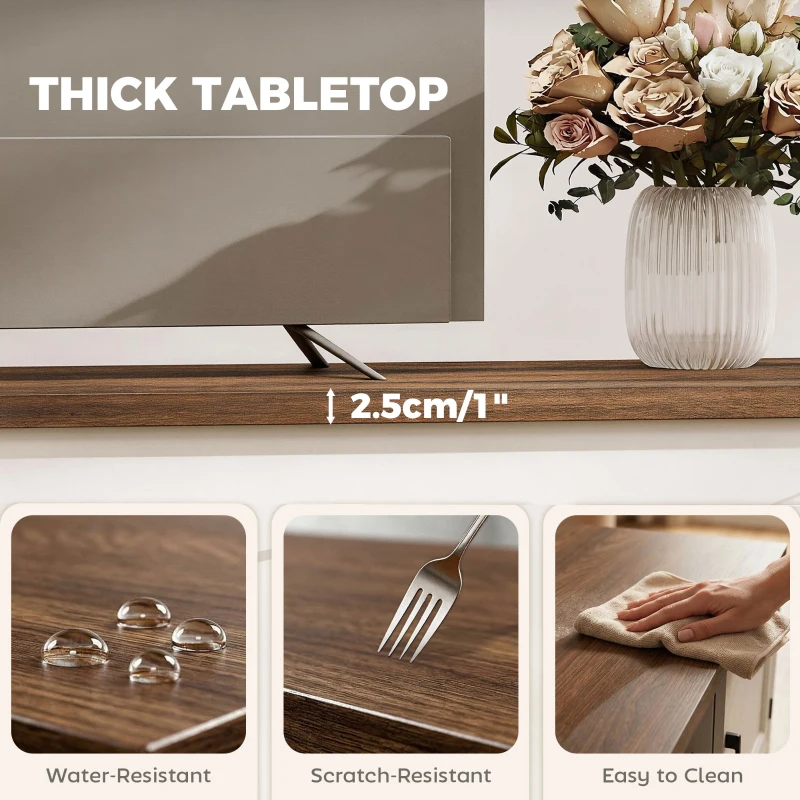 HOMCOM TV Stand for TVs up to 42 Inch, Entertainment Center with 2 Open Shelves, 2 Cabinets, Thick Top, White and Brown