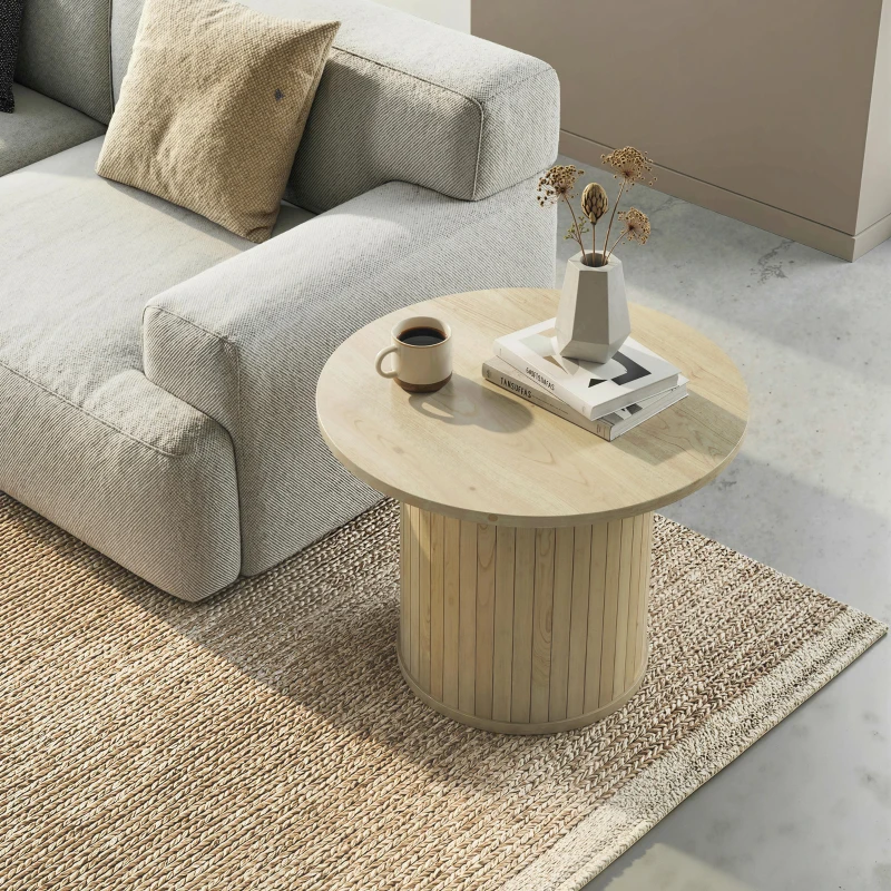 HOMCOM Round Coffee Table, 24" Center Table, Natural Wood