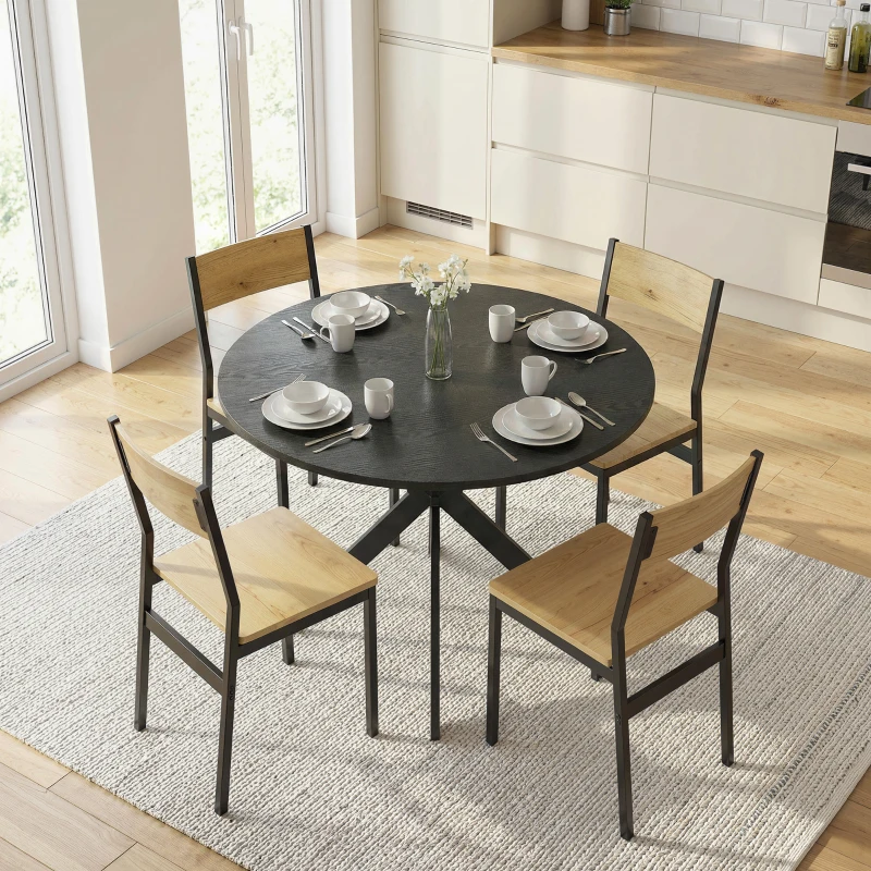 HOMCOM 39" Dining Table, Contemporary Round Kitchen Table with Steel Legs, Black Wood Grain