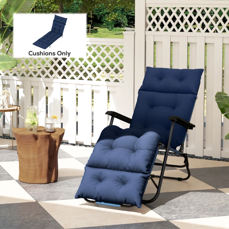 Outsunny Patio Lounge Chair Cushion, Tufted Thick Outdoor Chaise Lounge Cushion with Ties, 74.8" x 22" x 4", Navy Blue