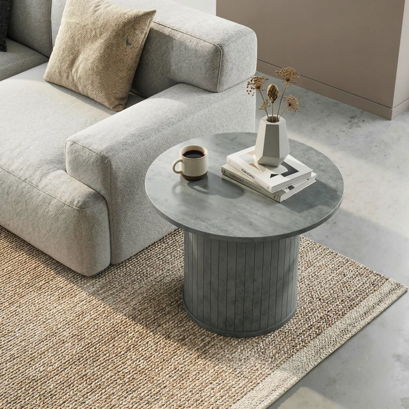 HOMCOM Round Coffee Table, 24" Center Table, Cement Grey