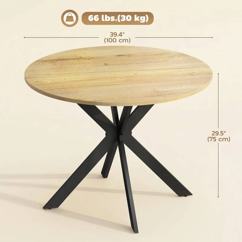HOMCOM 39" Dining Table, Contemporary Round Kitchen Table with Steel Legs, Brown Wood Grain