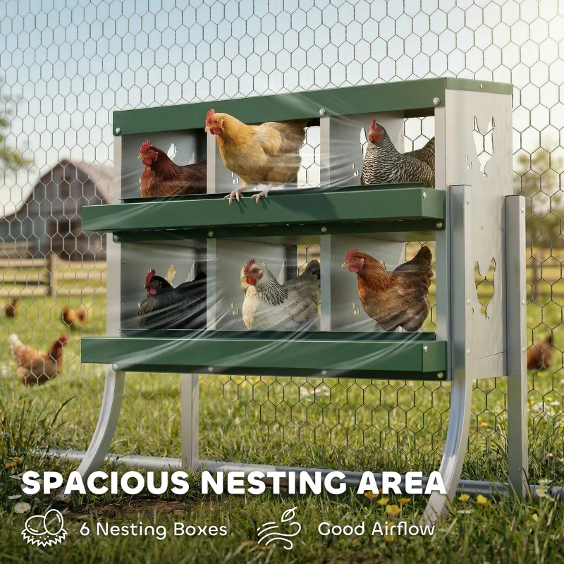 PawHut Chicken Nesting Boxes, 6 Compartment Steel Nesting Boxes for Chickens, Wall Mount Egg Laying Boxes with Vented Holes