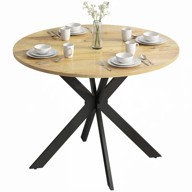 HOMCOM 39" Dining Table, Contemporary Round Kitchen Table with Steel Legs, Brown Wood Grain
