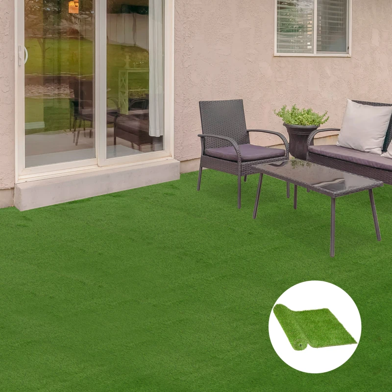 Outsunny 10' x 3' Artificial Turf Grass with Simulated Look & Feel UV Protection, & Drain Holes for Rain, 1.25" Height