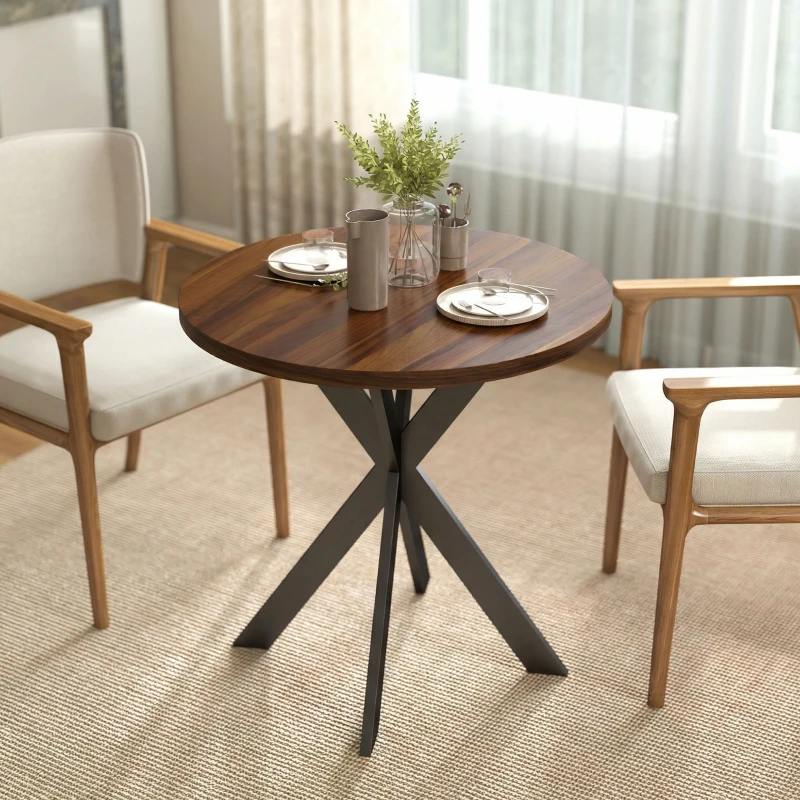 HOMCOM 29" Dining Table, Contemporary Round Kitchen Table with Steel Legs, Walnut