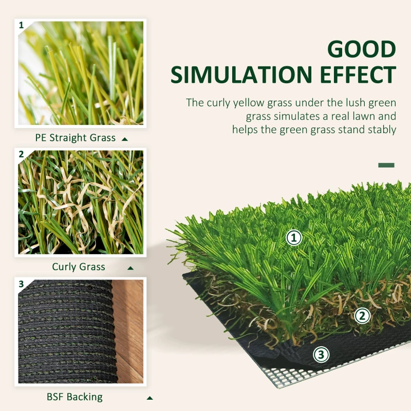 Outsunny 10' x 3' Artificial Turf Grass with Simulated Look & Feel UV Protection, & Drain Holes for Rain, 1.25" Height
