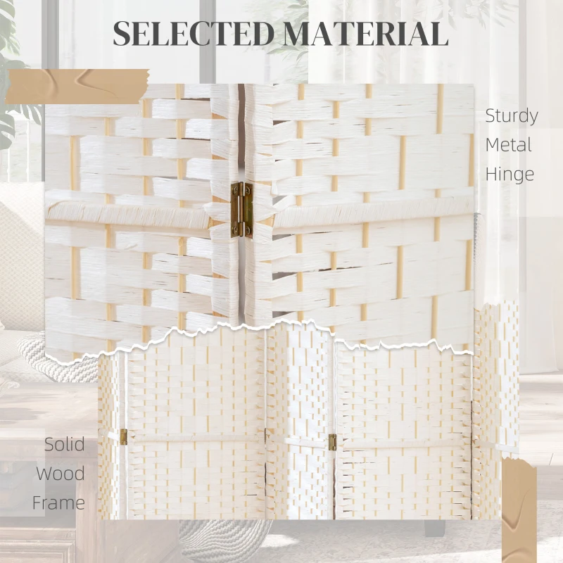 HOMCOM 8 Panel Folding Room Divider, Portable Privacy Screen, Wave Fiber Room Partition for Home Office, White