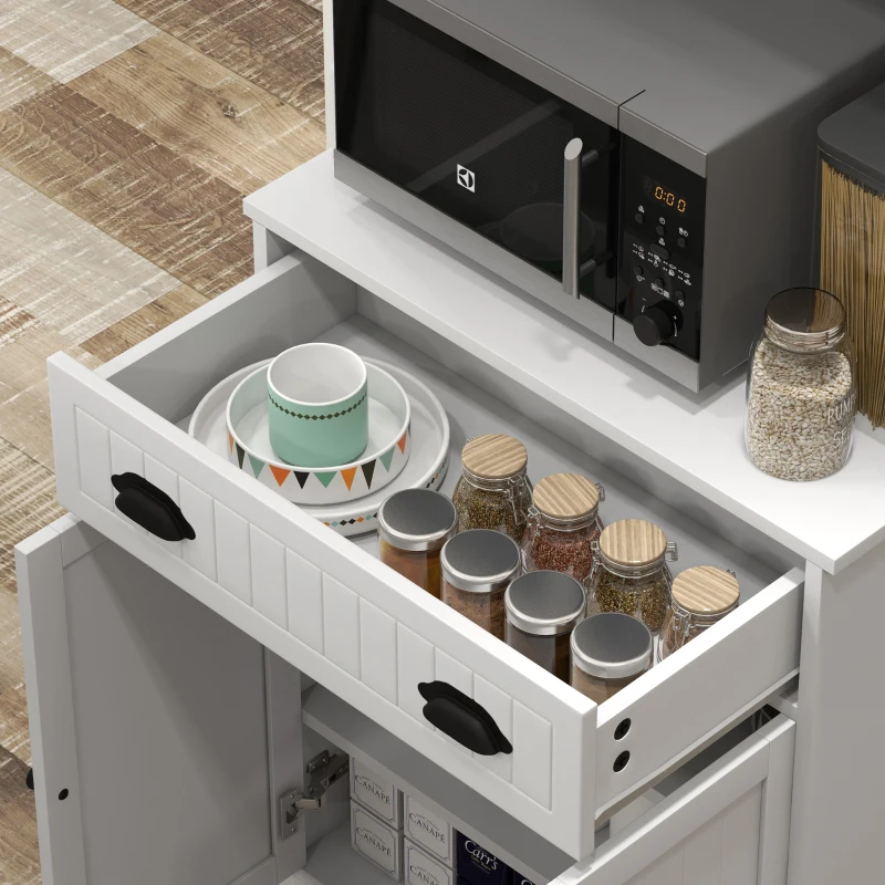 HOMCOM Microwave Cabinet, Kitchen Storage Cabinet with Drawer and Adjustable Shelf, White