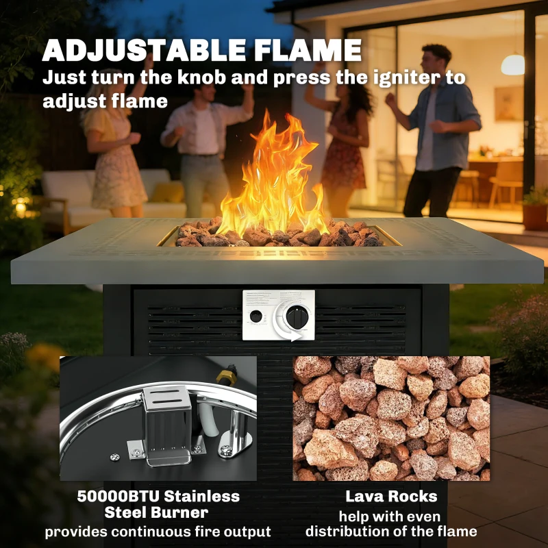 Outsunny Propane Fire Pit Table, 28" 40000 BTU Outdoor Gas Fire Table with Lava Rocks and Lid, Black