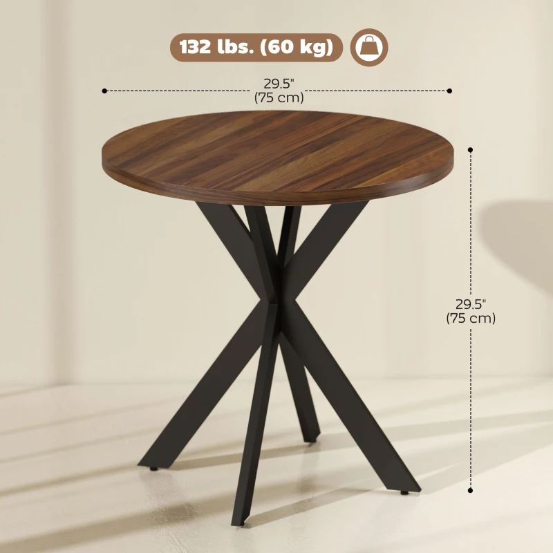 HOMCOM 29" Dining Table, Contemporary Round Kitchen Table with Steel Legs, Walnut
