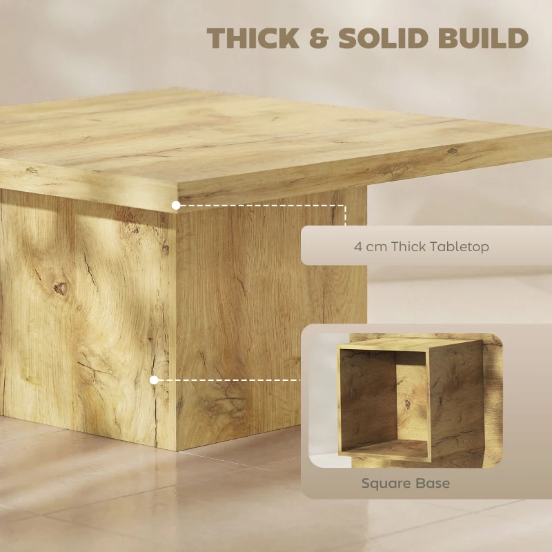 HOMCOM Square Coffee Table, Center Table with 1.6" Thick Tabletop, Natural Wood