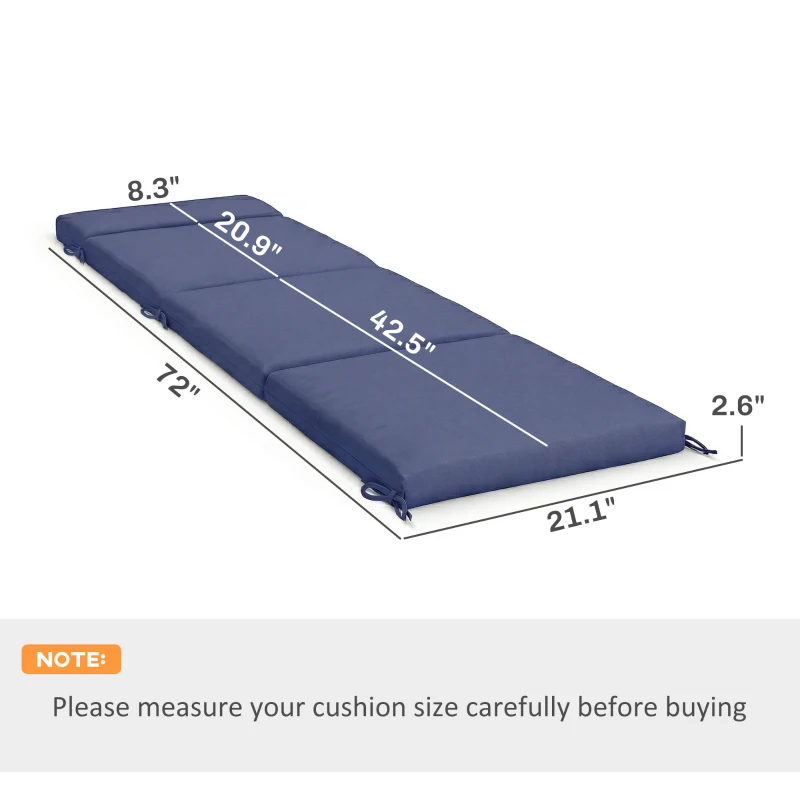 Outsunny Outdoor Chaise Lounge Cushions Set of 2 with 6 Ties, High-Density Foam, for Patio and Poolside, Navy Blue