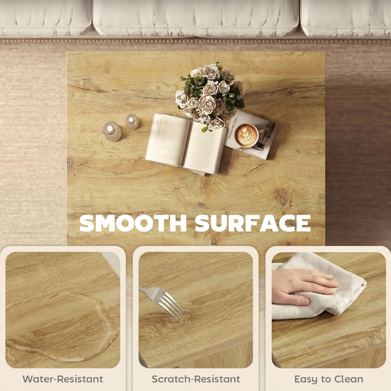 HOMCOM Square Coffee Table, Center Table with 1.6" Thick Tabletop, Natural Wood