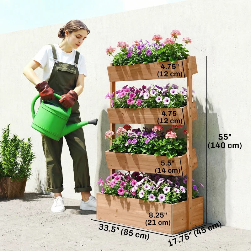 Outsunny 4-Tier Raised Garden Bed, 33.5" x 18" x 55" Vertical Wooden Outdoor Planter Box with Drainage Holes and Fabric Liner