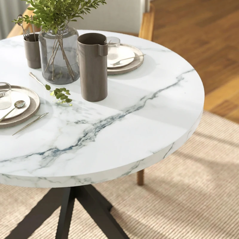 HOMCOM 29" Dining Table, Contemporary Round Kitchen Table with Steel Legs, White Marble-Effect