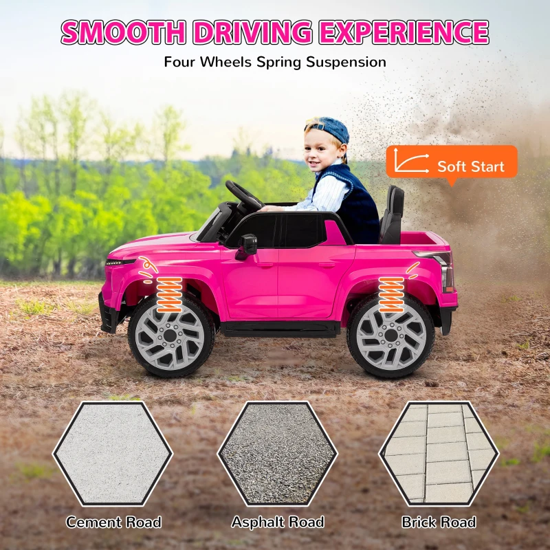 Qaba 12V CHEVROLET SILVERADO EV RST Licensed Kids Car w/ Remote, Spring Suspension, Soft Start, Training Wheels, Pink