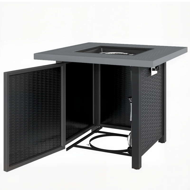 Outsunny Propane Fire Pit Table, 28" 40000 BTU Outdoor Gas Fire Table with Lava Rocks and Lid, Black