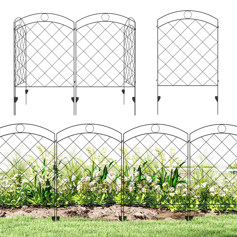 Outsunny 4 Pack Garden Fencing for Yard, Decorative Fence Panels as Animal Barrier and Flower Edging, Circle, Black