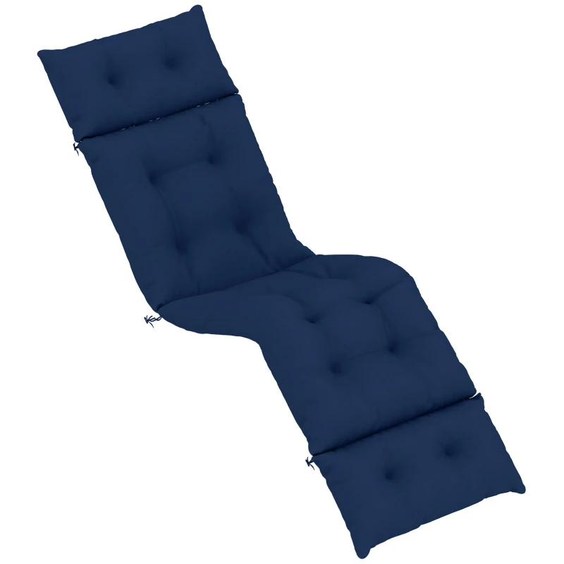 Outsunny Patio Lounge Chair Cushion, Tufted Thick Outdoor Chaise Lounge Cushion with Ties, 74.8" x 22" x 4", Navy Blue