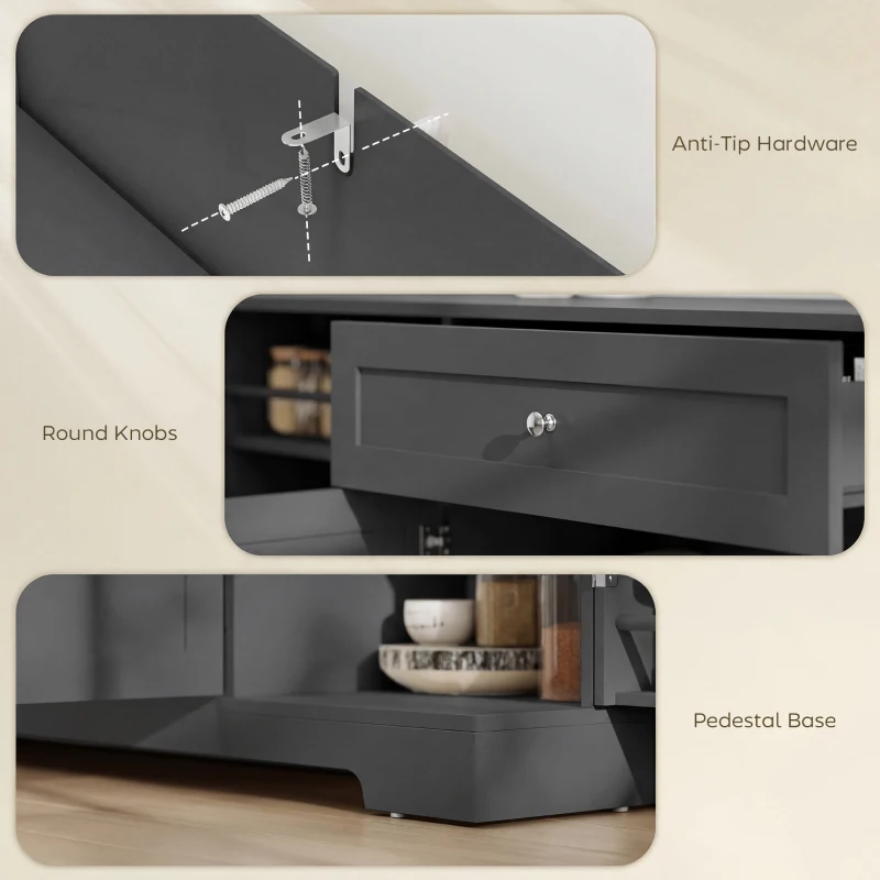 HOMCOM 55" Modern Kitchen Storage Cabinet with Drawer, Adjustable Shelves, Small Kitchen Pantry with Door Racks, Black