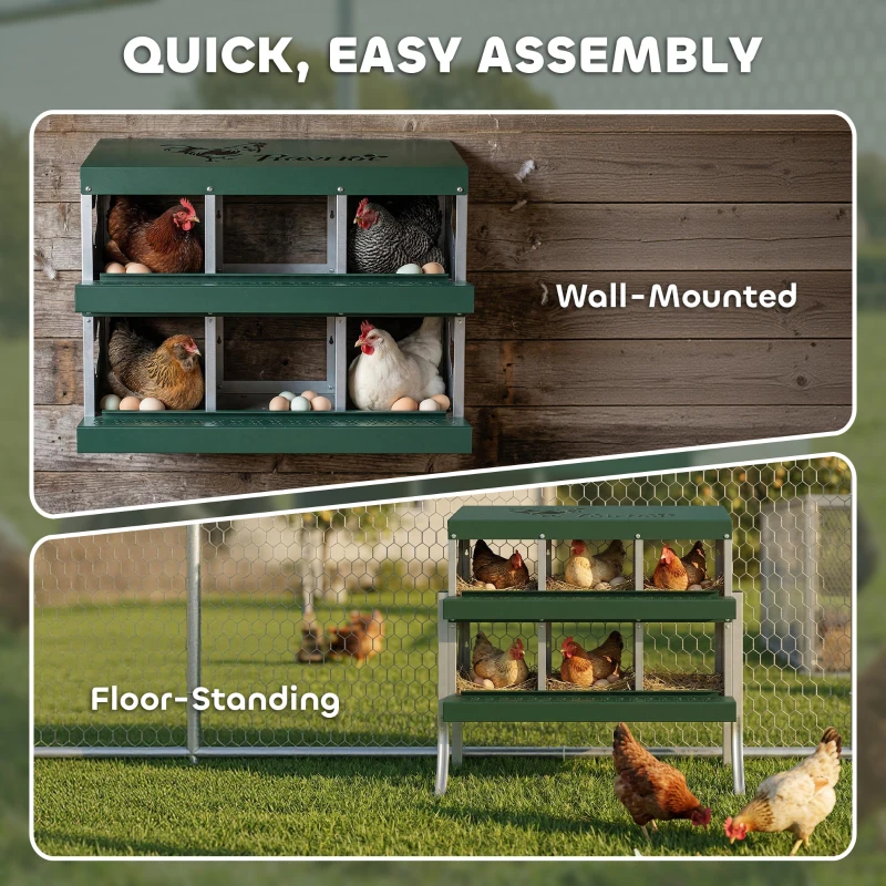 PawHut Chicken Nesting Boxes, 6 Compartment Steel Nesting Boxes for Chickens, Wall Mount Egg Laying Boxes with Vented Holes