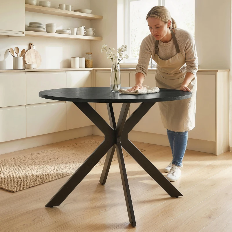 HOMCOM 39" Dining Table, Contemporary Round Kitchen Table with Steel Legs, Black Wood Grain