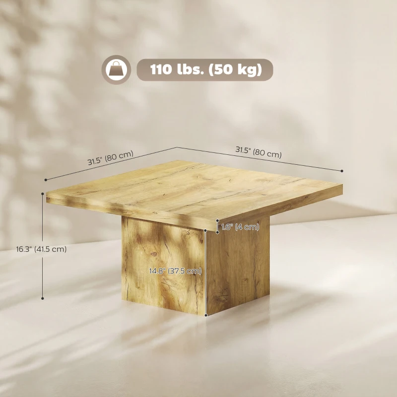 HOMCOM Square Coffee Table, Center Table with 1.6" Thick Tabletop, Natural Wood