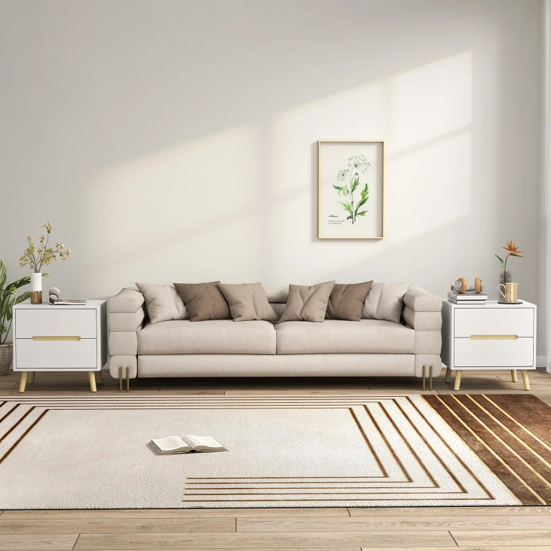 HOMCOM Nightstands Set of 2, Bedside Table with 2 Drawers, Modern Side End Table with Solid  Wood Legs for Bedroom, White